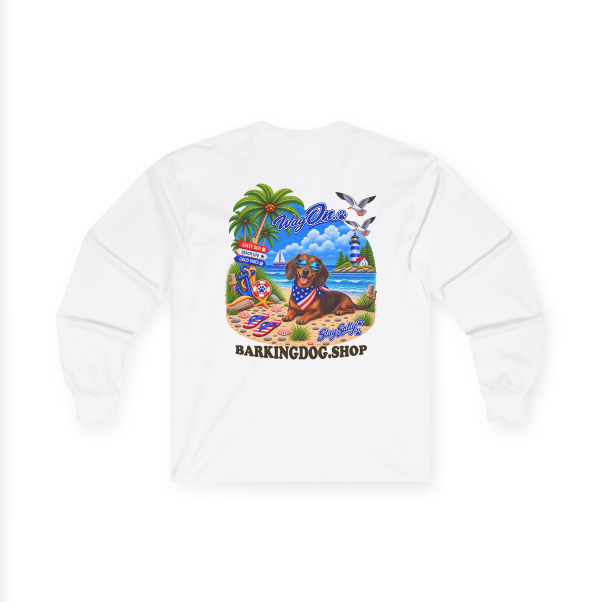 Dachshund Stay Salty Pup Long Sleeve T Shirt Beach Collection Coastal Dog Graphic Tee Wag On BarkingDog Shop