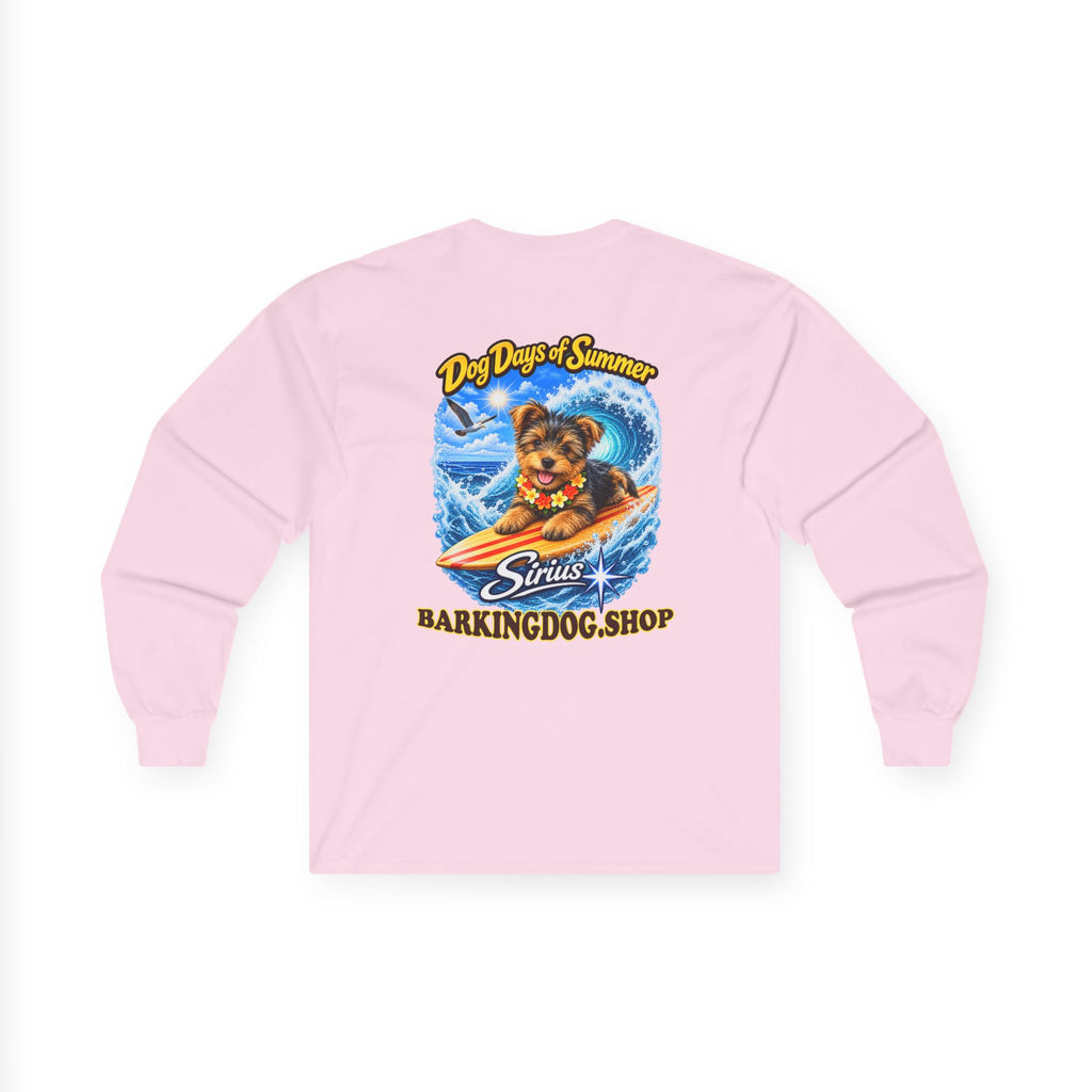 Yorkshire Terrier Surfboard Long Sleeve T Shirt Dog Days of Summer Beach Collection Wag On BarkingDog Shop