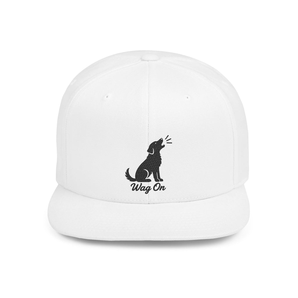 Wag On Snapback Hat — Embroidered Howling Dog Flat Bill Cap