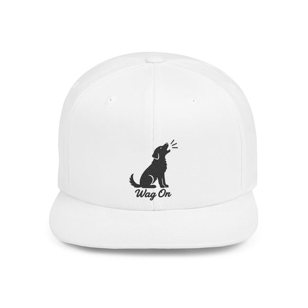 Wag On Embroidered Howling Dog Snapback Hat Flat Bill Cap BarkingDog Shop