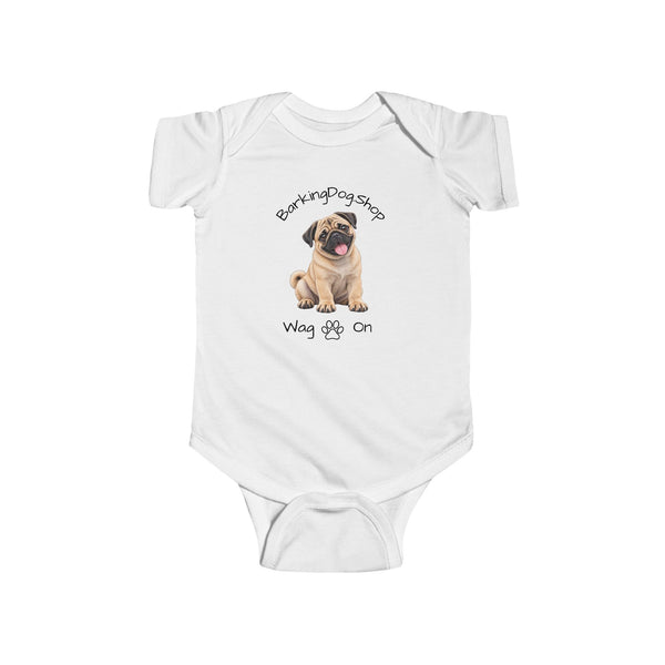Pug Puppy Infant Bodysuit Babies and Puppies Collection Wag On Baby Onesie BarkingDog Shop