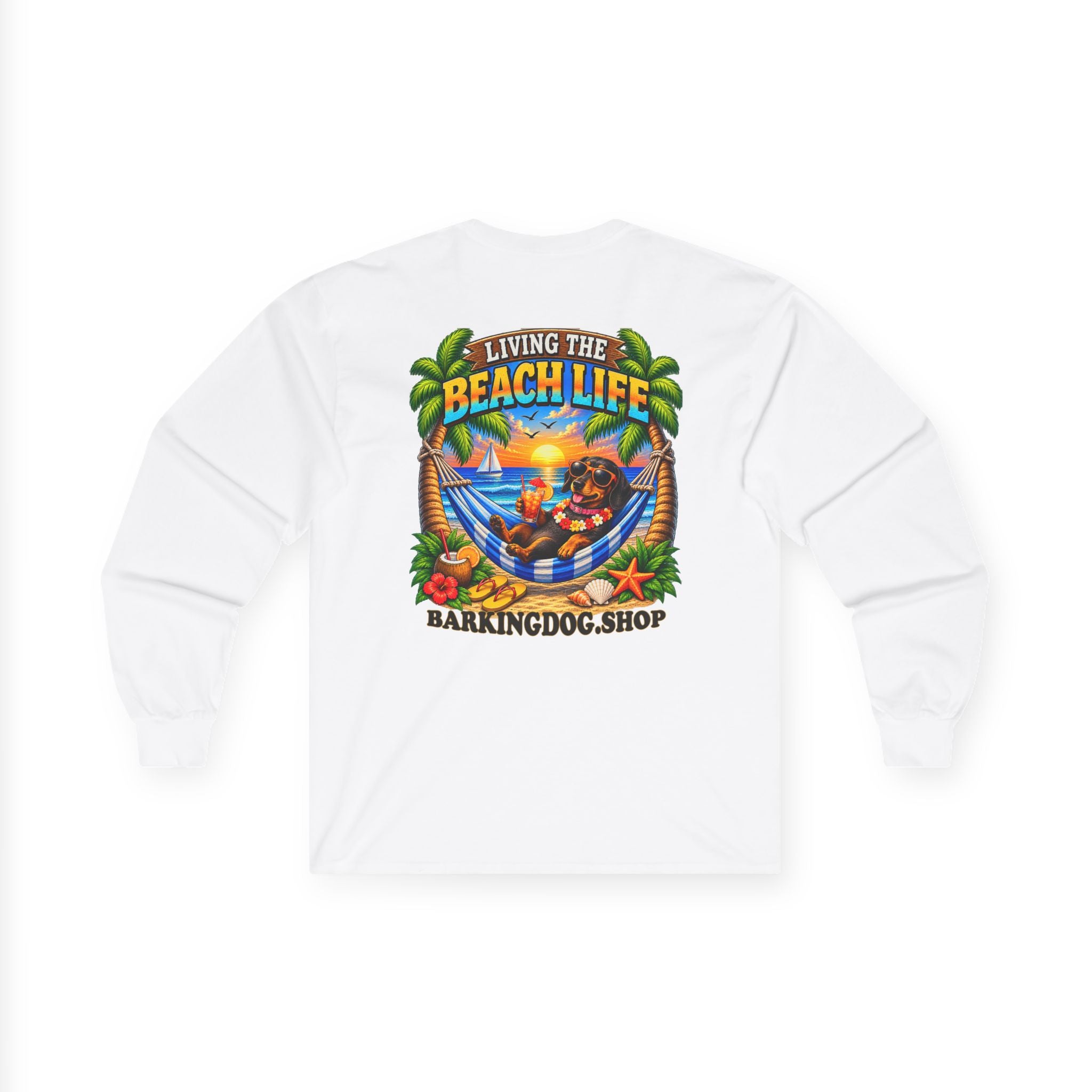 Dachshund Beach Life Canine Long Sleeve T Shirt Beach Collection Hammock Tropical Dog Graphic Tee Wag On BarkingDog Shop