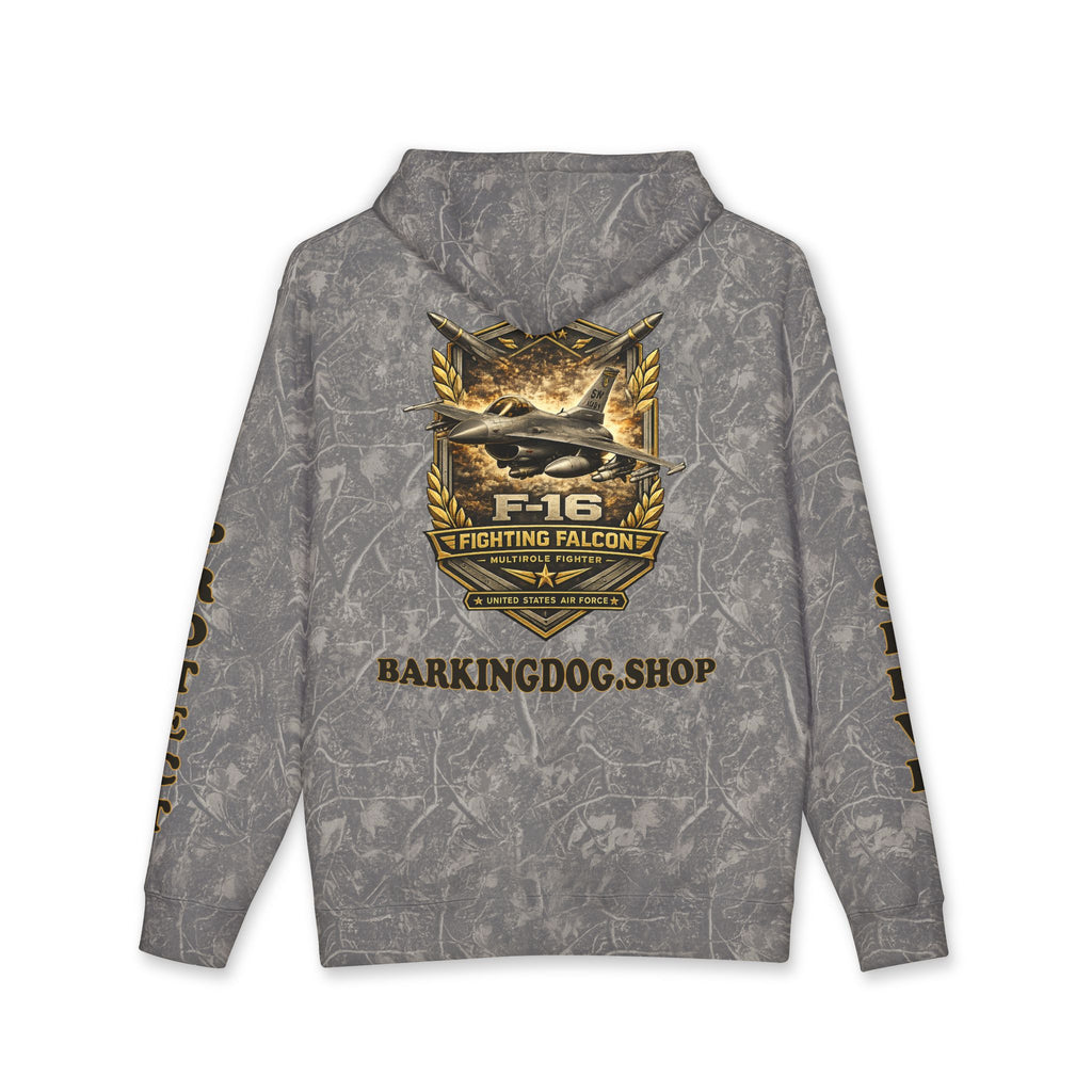 F-16 Fighting Falcon Jet Hoodie — Barking Dog 'Wag On' Military Air Force Tribute