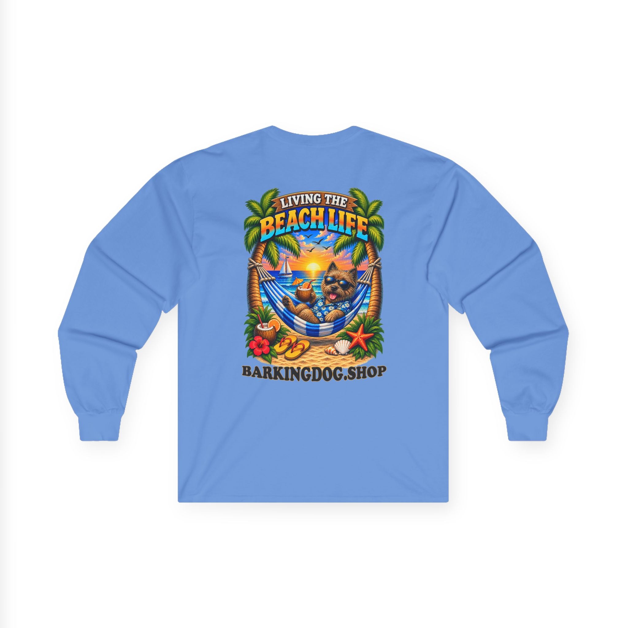 Cairn Terrier Beach Life Canine Long Sleeve T Shirt Beach Collection Hammock Tropical Dog Graphic Tee Wag On BarkingDog Shop