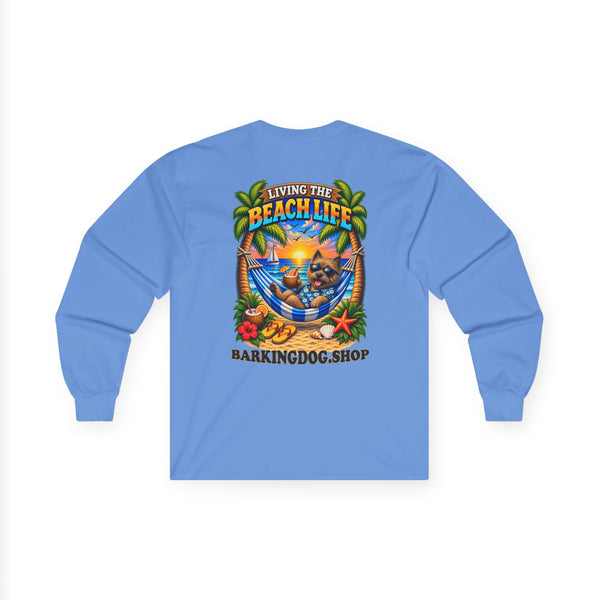 Cairn Terrier Beach Life Canine Long Sleeve T Shirt Beach Collection Hammock Tropical Dog Graphic Tee Wag On BarkingDog Shop