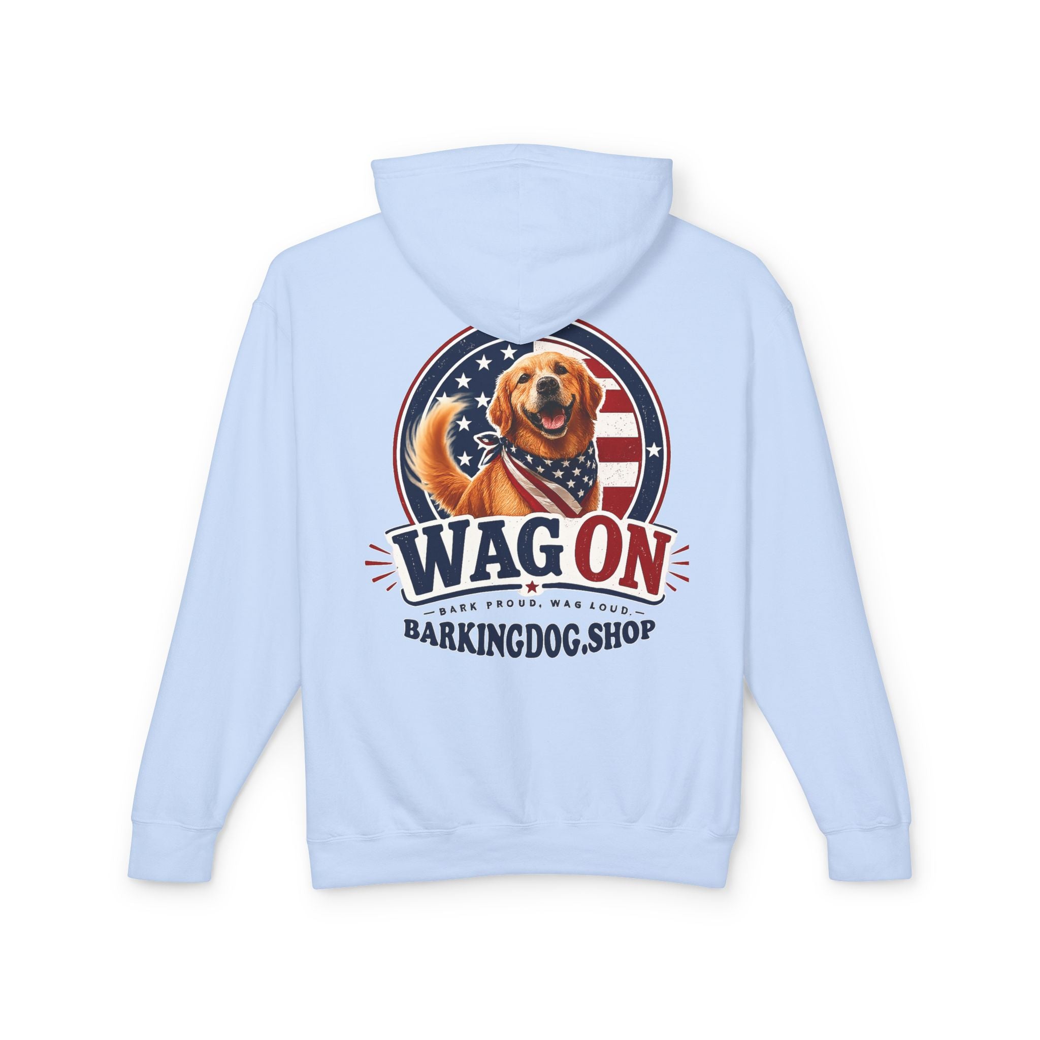 Wag On Dog Hoodie — Patriotic Golden Retriever Lightweight Pullover