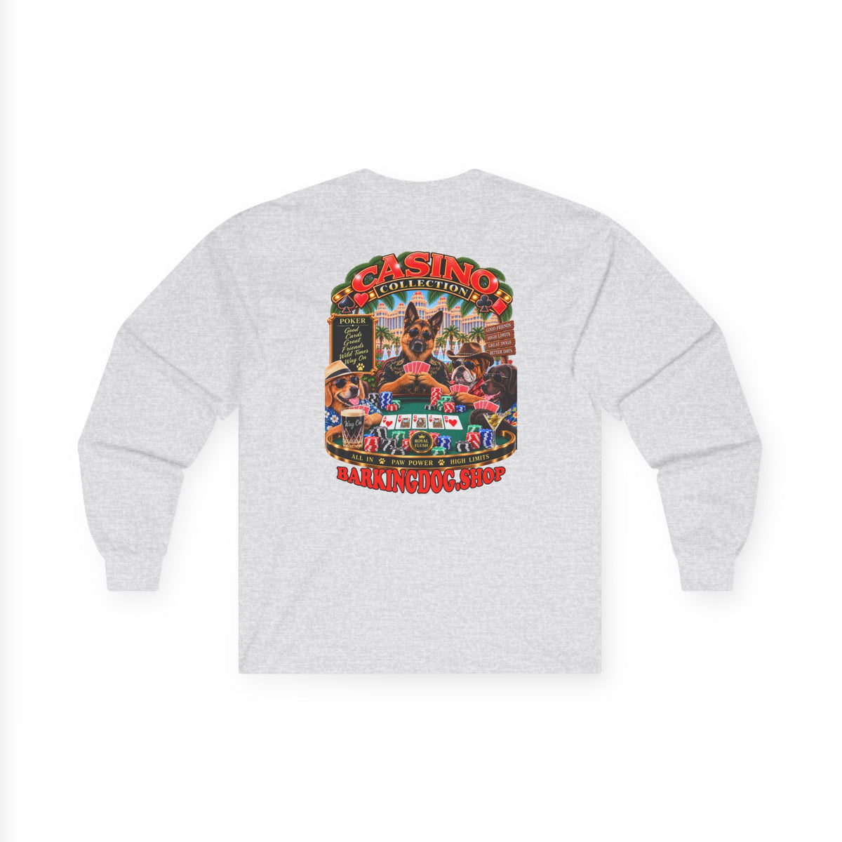 German Shepherd Poker Long Sleeve T Shirt Casino Collection Vintage Casino Dog Graphic Tee Wag On BarkingDog Shop