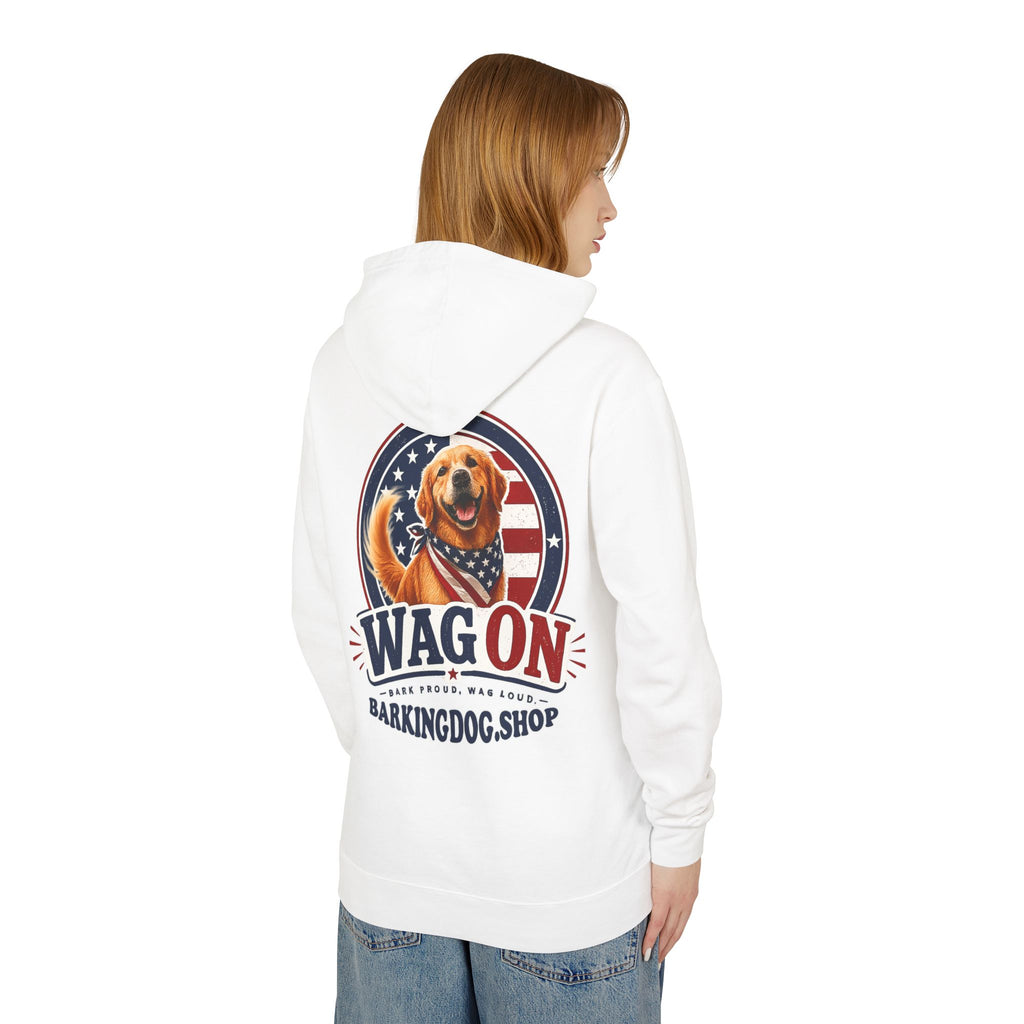 Wag On Dog Hoodie — Patriotic Golden Retriever Lightweight Pullover