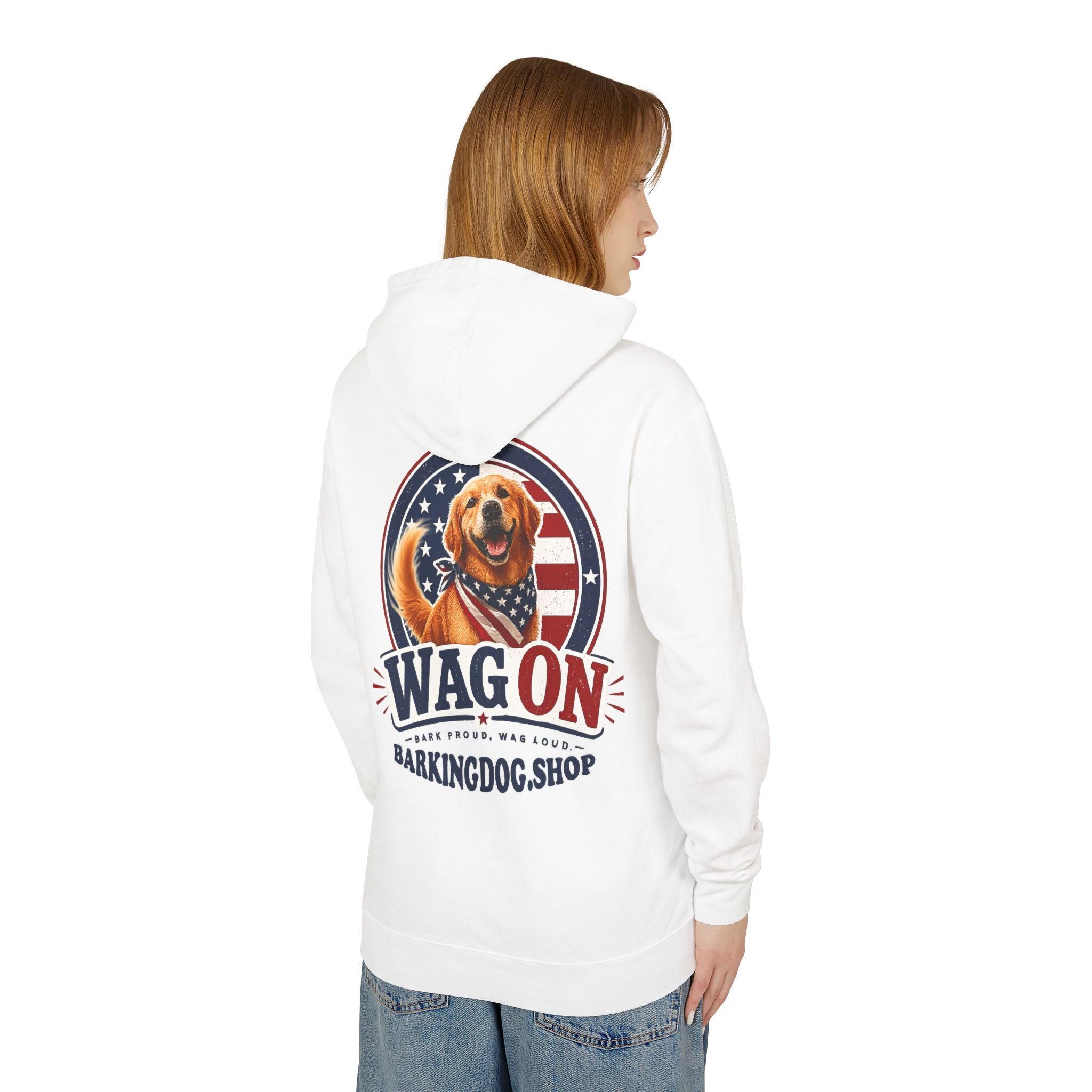 Wag On Dog Hoodie — Patriotic Golden Retriever Lightweight Pullover