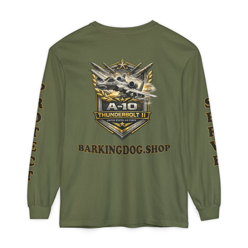 A-10 Thunderbolt II Long Sleeve Tee — Barking Dog 'Wag On' Military Air Force Tribute