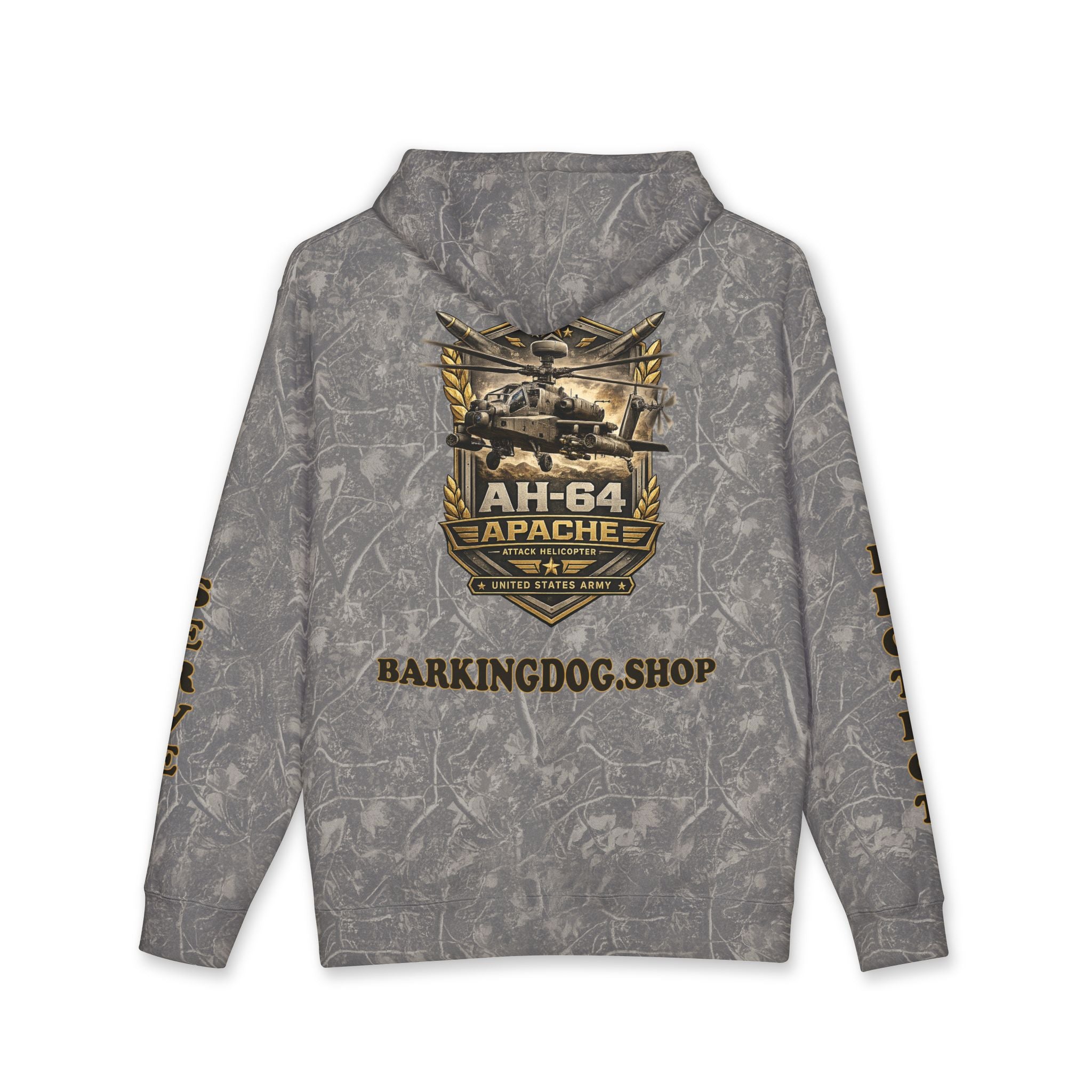 AH-64 Apache Military Helicopter Hoodie – "Wag On" Dog Graphic