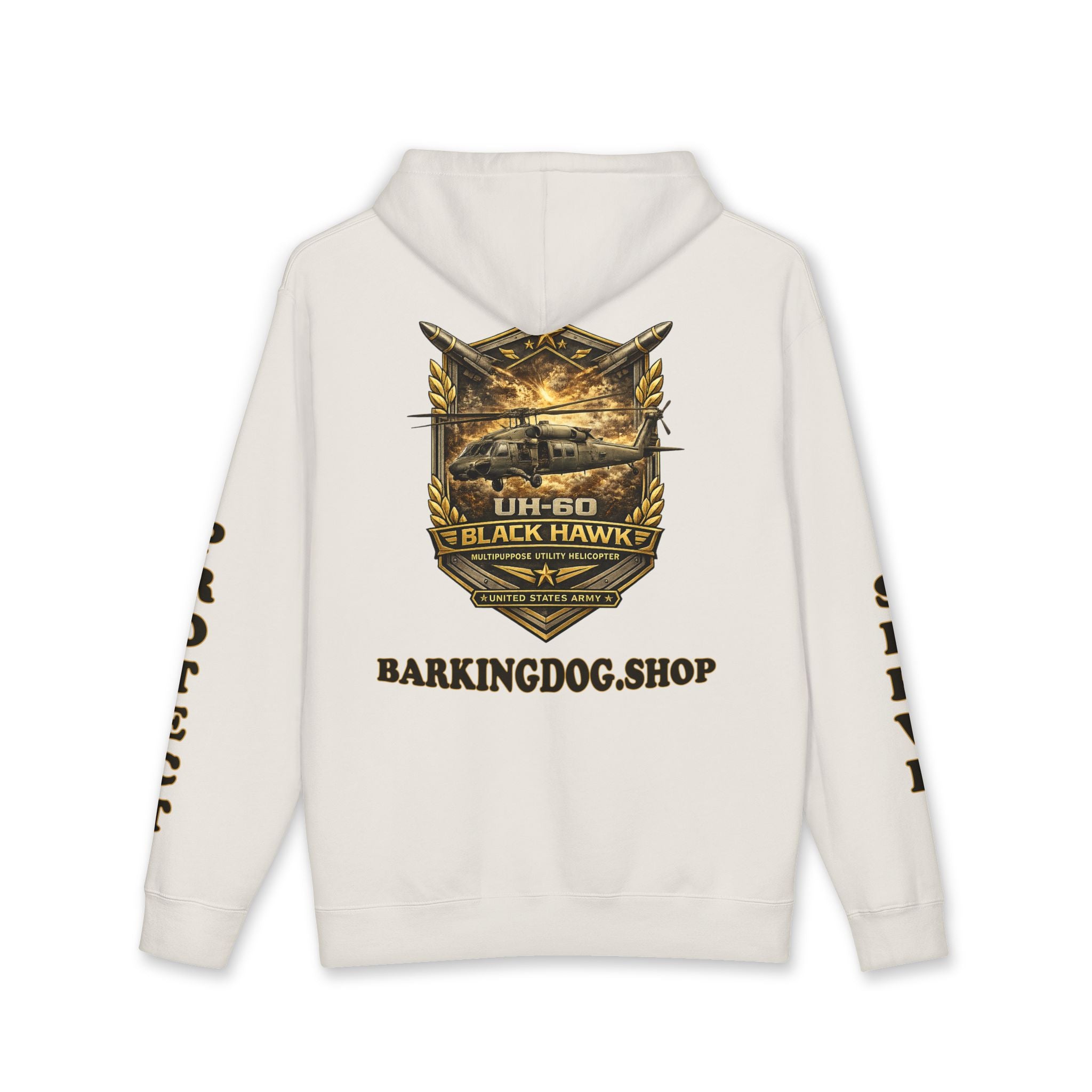 UH-60 Black Hawk Helicopter Hoodie — Barking Dog 'Wag On' Military Army Tribute