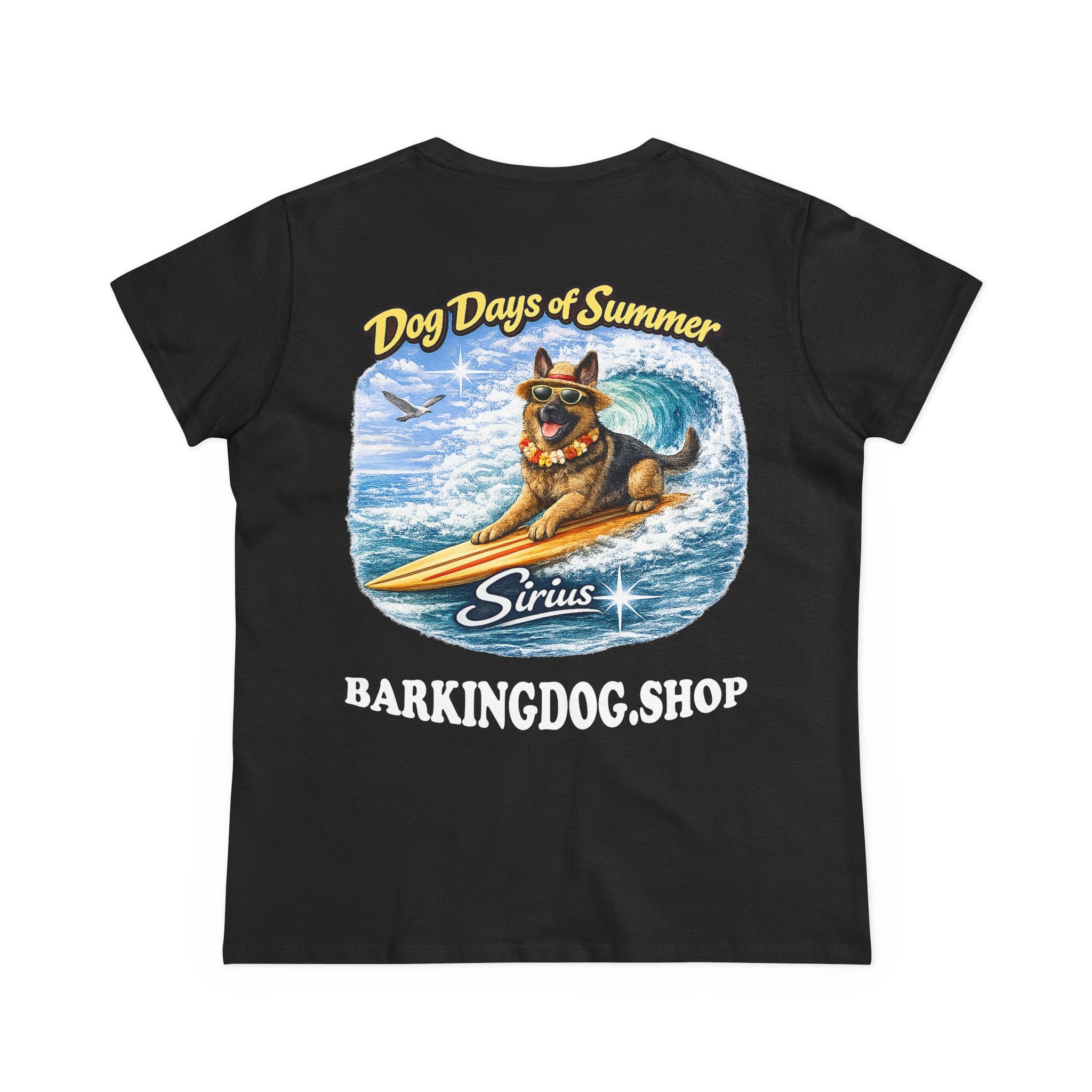 German Shepherd Dog Surfboard T-Shirt Wag On™ Dog Days of Summer