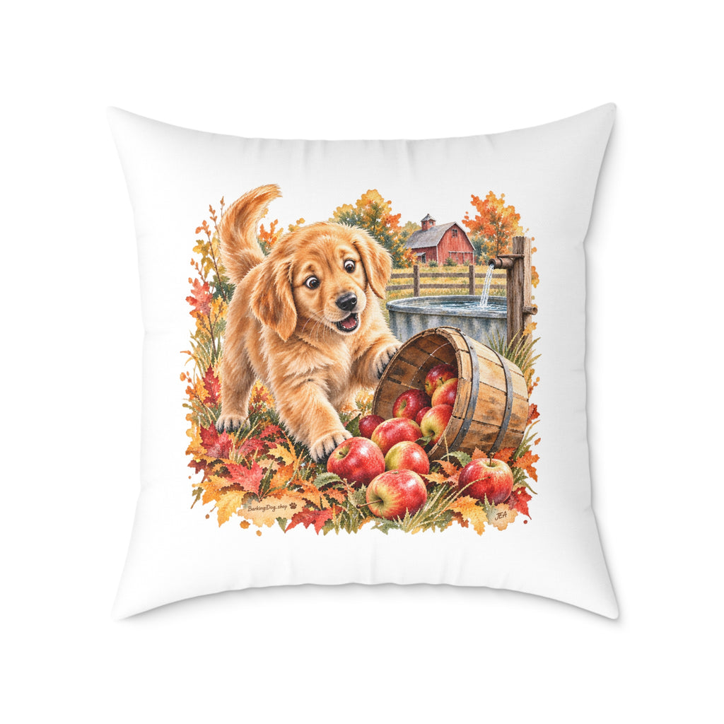 Golden Retriever Puppy Spilled Apples Throw Pillow White Home Decor Collection Farmhouse Dog Decor BarkingDog Shop