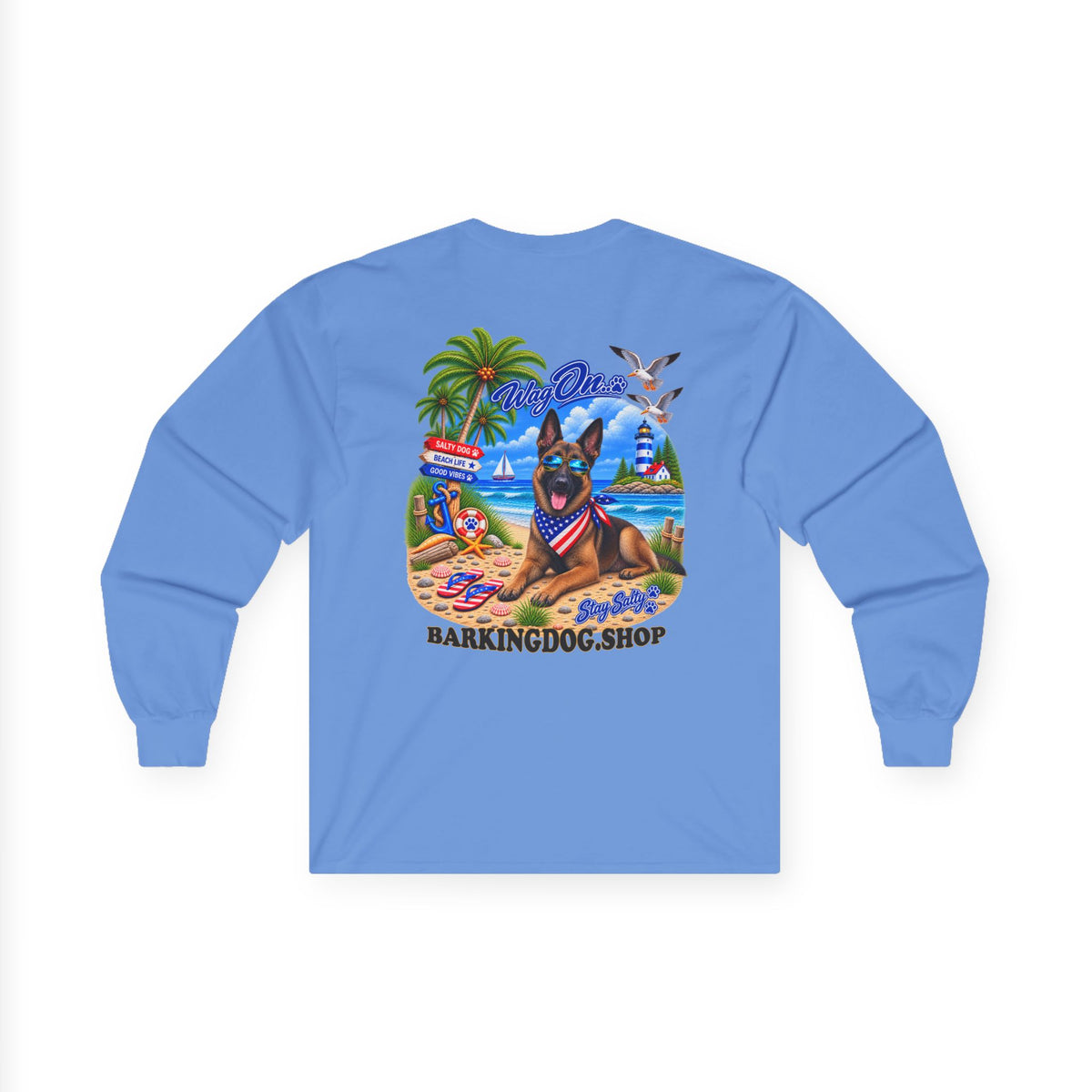 Belgian Malinois Stay Salty Pup Long Sleeve T Shirt Beach Collection Coastal Dog Graphic Tee Wag On BarkingDog Shop