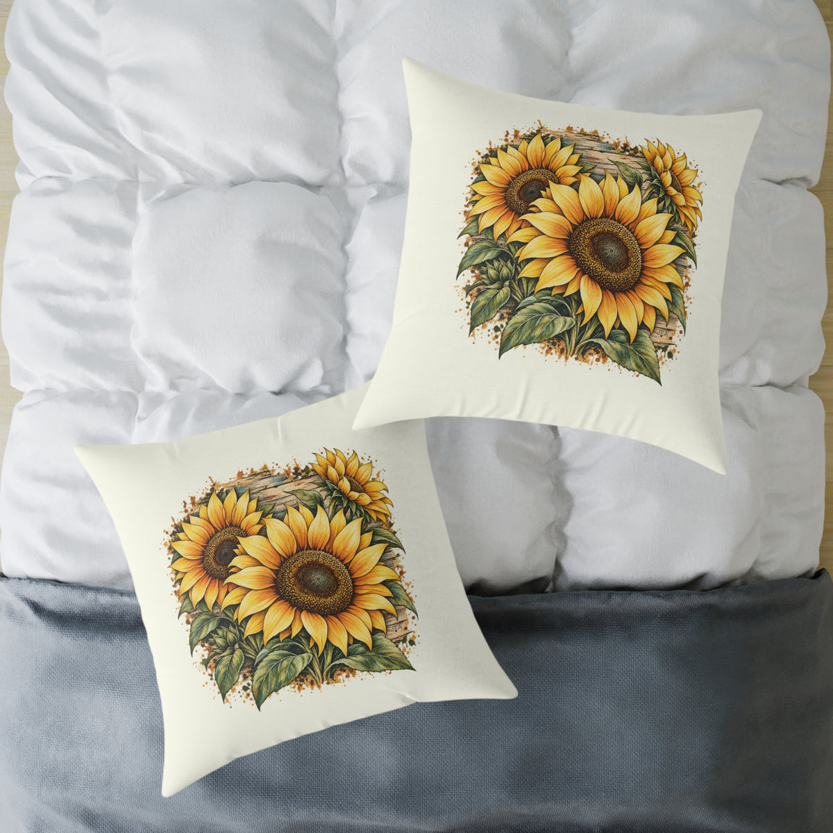 Sunflower Woodcut Relief Throw Pillow Ivory Floral Farmhouse Home Decor BarkingDog Shop