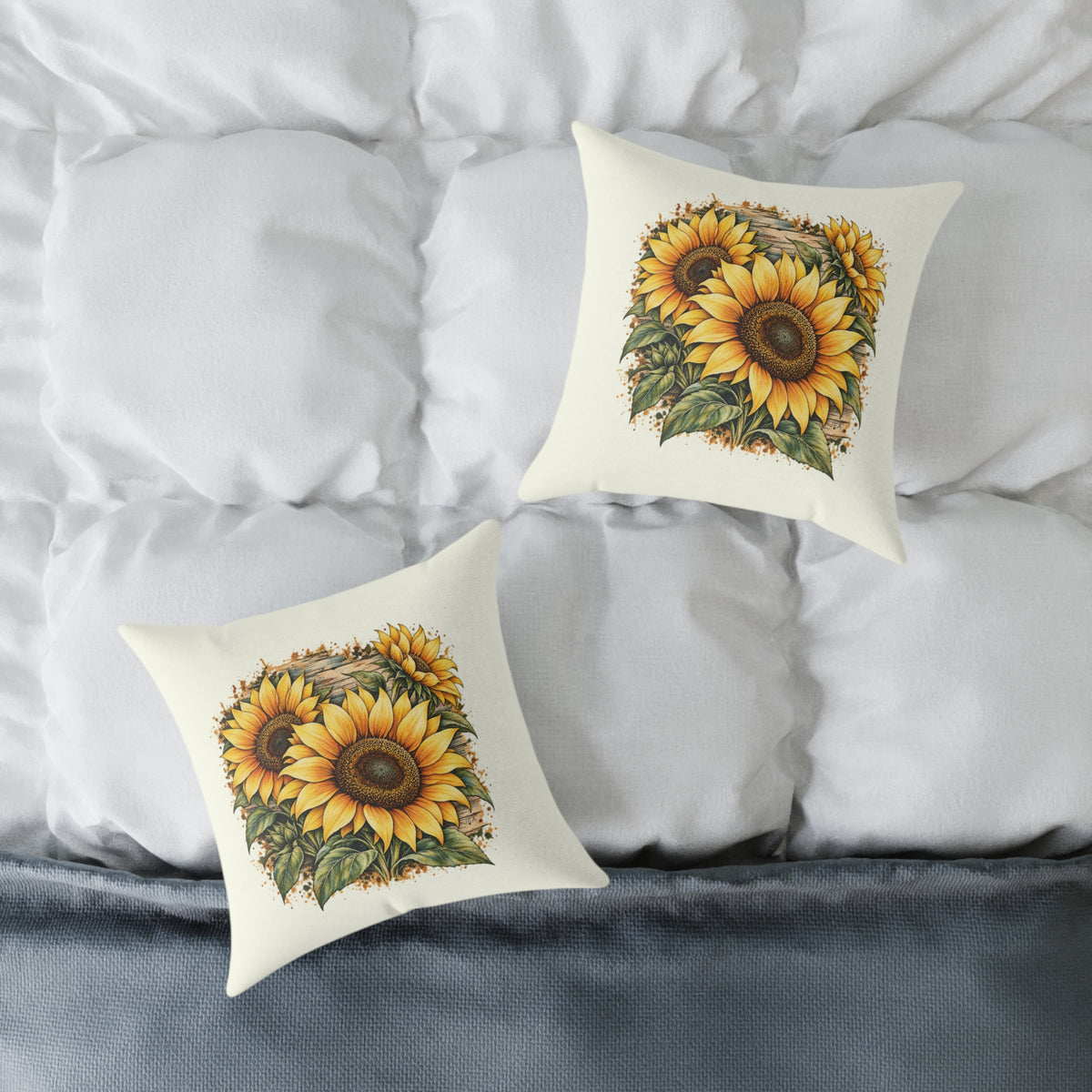Sunflower Woodcut Relief Throw Pillow Ivory Floral Farmhouse Home Decor BarkingDog Shop