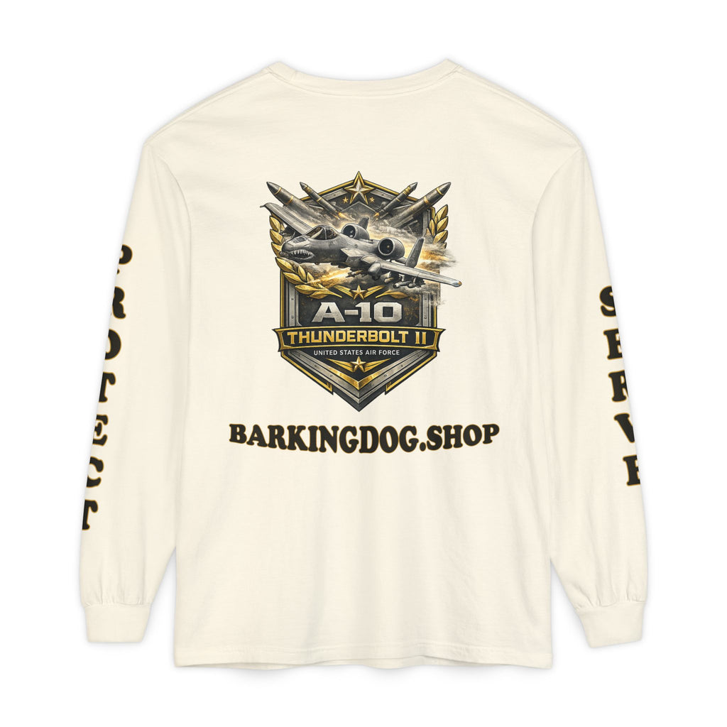 A-10 Thunderbolt II Long Sleeve Tee — Barking Dog 'Wag On' Military Air Force Tribute
