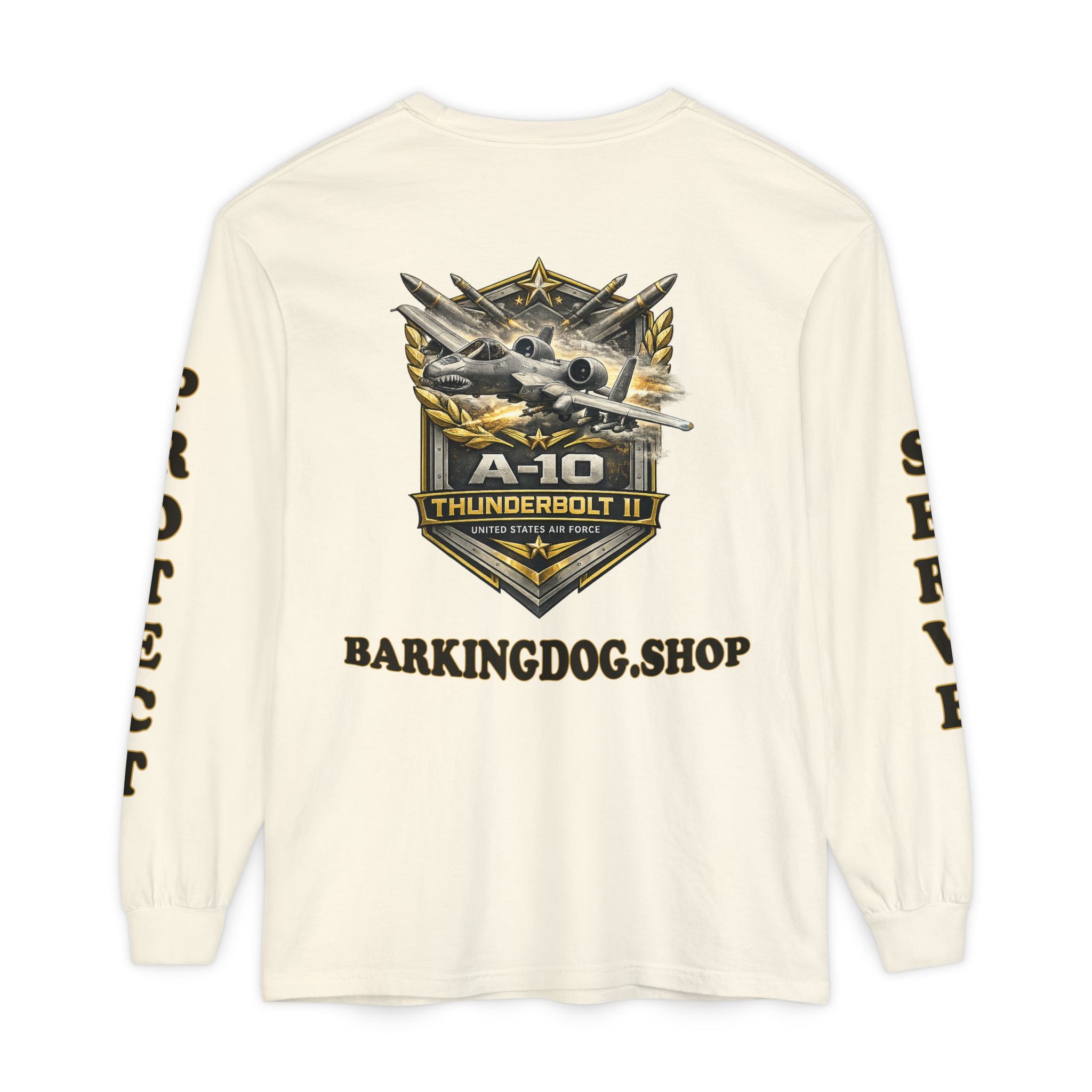 A-10 Thunderbolt II Long Sleeve Tee — Barking Dog 'Wag On' Military Air Force Tribute
