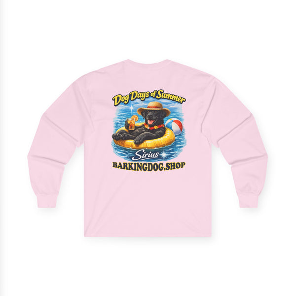 Black Labrador Dog Days of Summer Inner Tube Long Sleeve T Shirt Beach Collection Floating Dog Graphic Tee Wag On BarkingDog Shop
