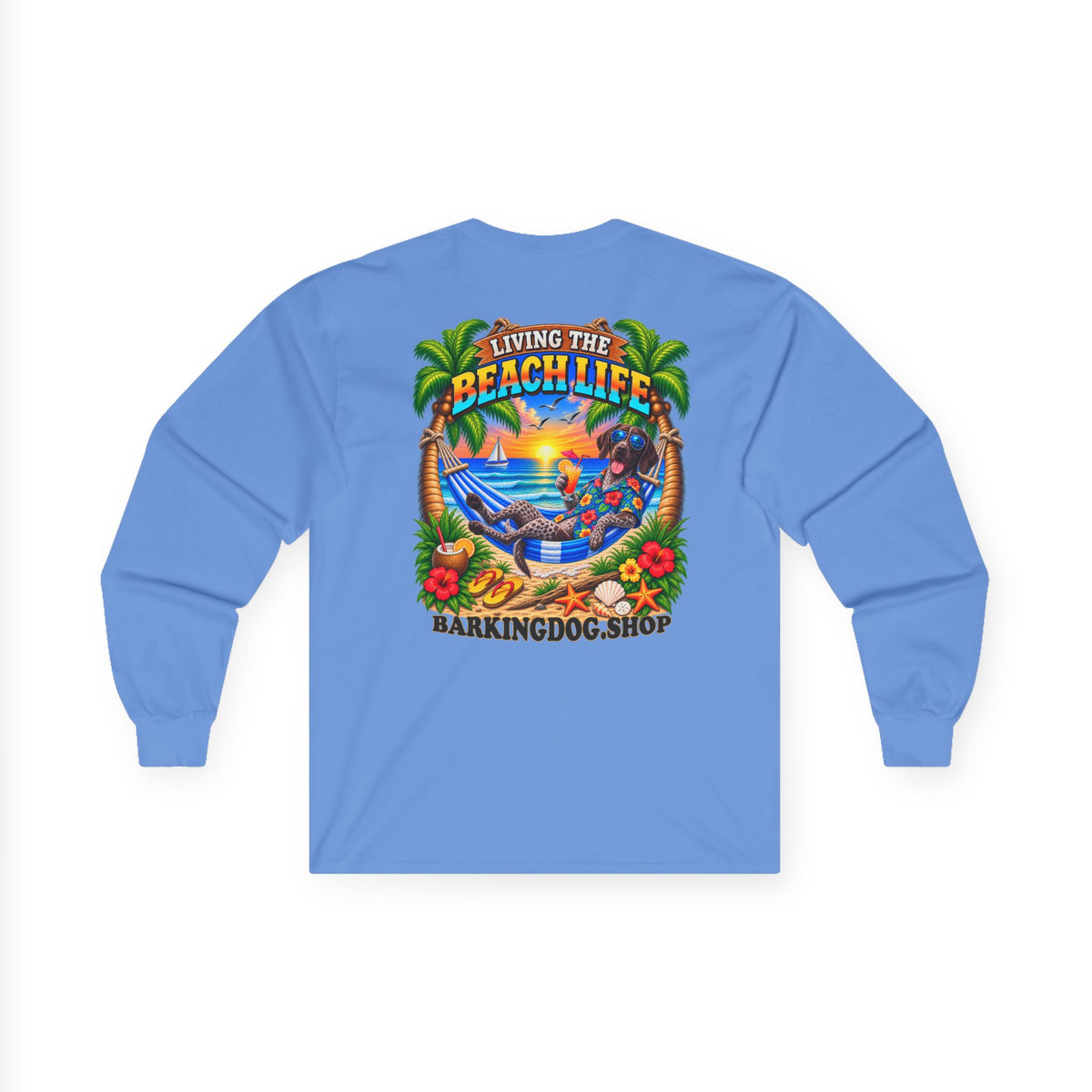 German Shorthaired Pointer Beach Life Canine Long Sleeve T Shirt Beach Collection Hammock Tropical Dog Graphic Tee Wag On BarkingDog Shop