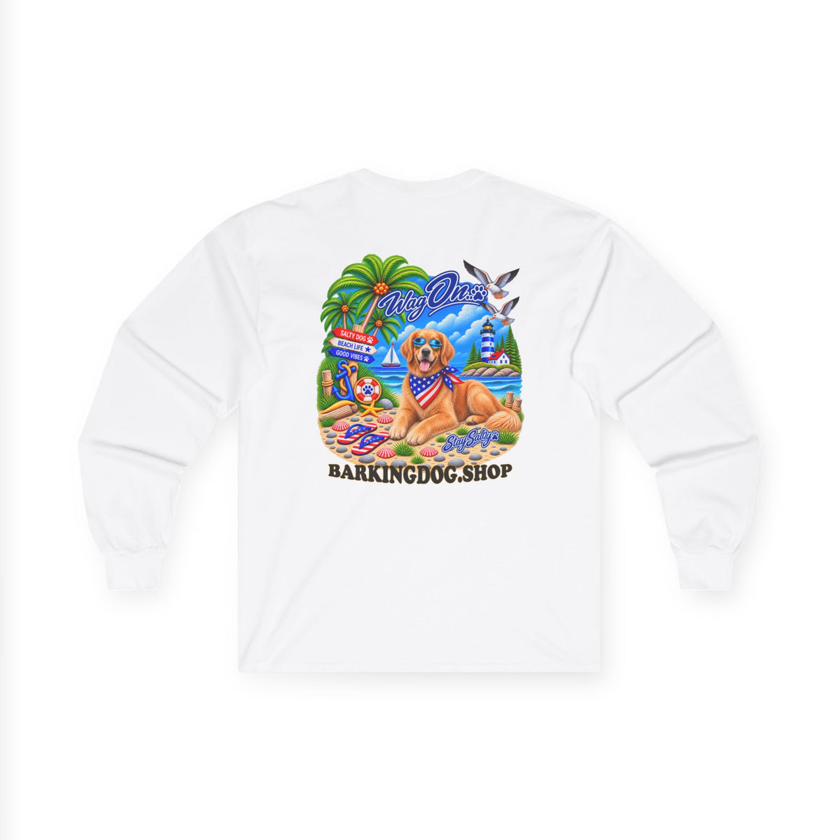Golden Retriever Stay Salty Pup Long Sleeve T Shirt Beach Collection Coastal Dog Graphic Tee Wag On BarkingDog Shop