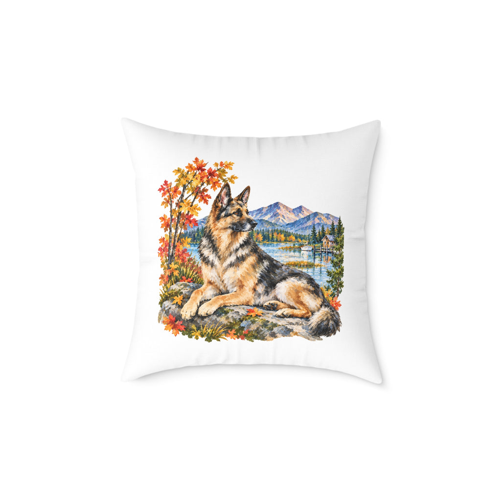German Shepherd Scenic Autumn Throw Pillow White Home Decor Collection Mountain Lake Dog Decor BarkingDog Shop