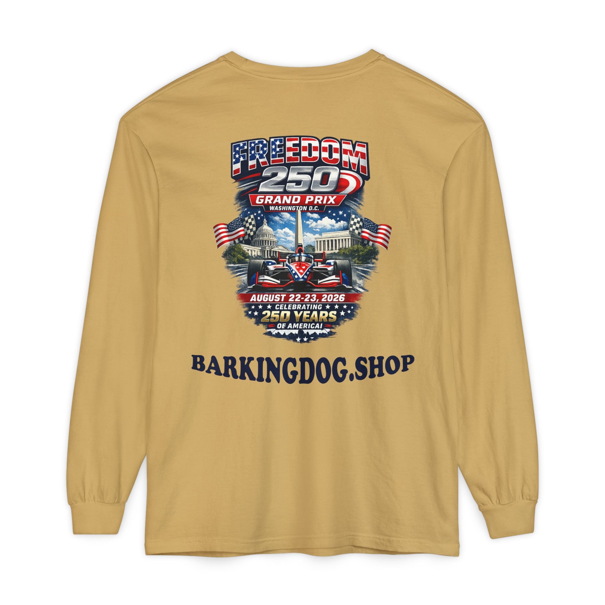 Freedom 250 Grand Prix Long Sleeve T-Shirt — "Wag On" Dog Rally Race Tee