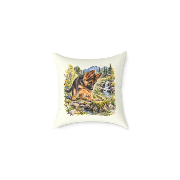 German Shepherd Puppy Frog Creek Throw Pillow Ivory Home Decor Collection Woodland Watercolor Dog Decor BarkingDog Shop