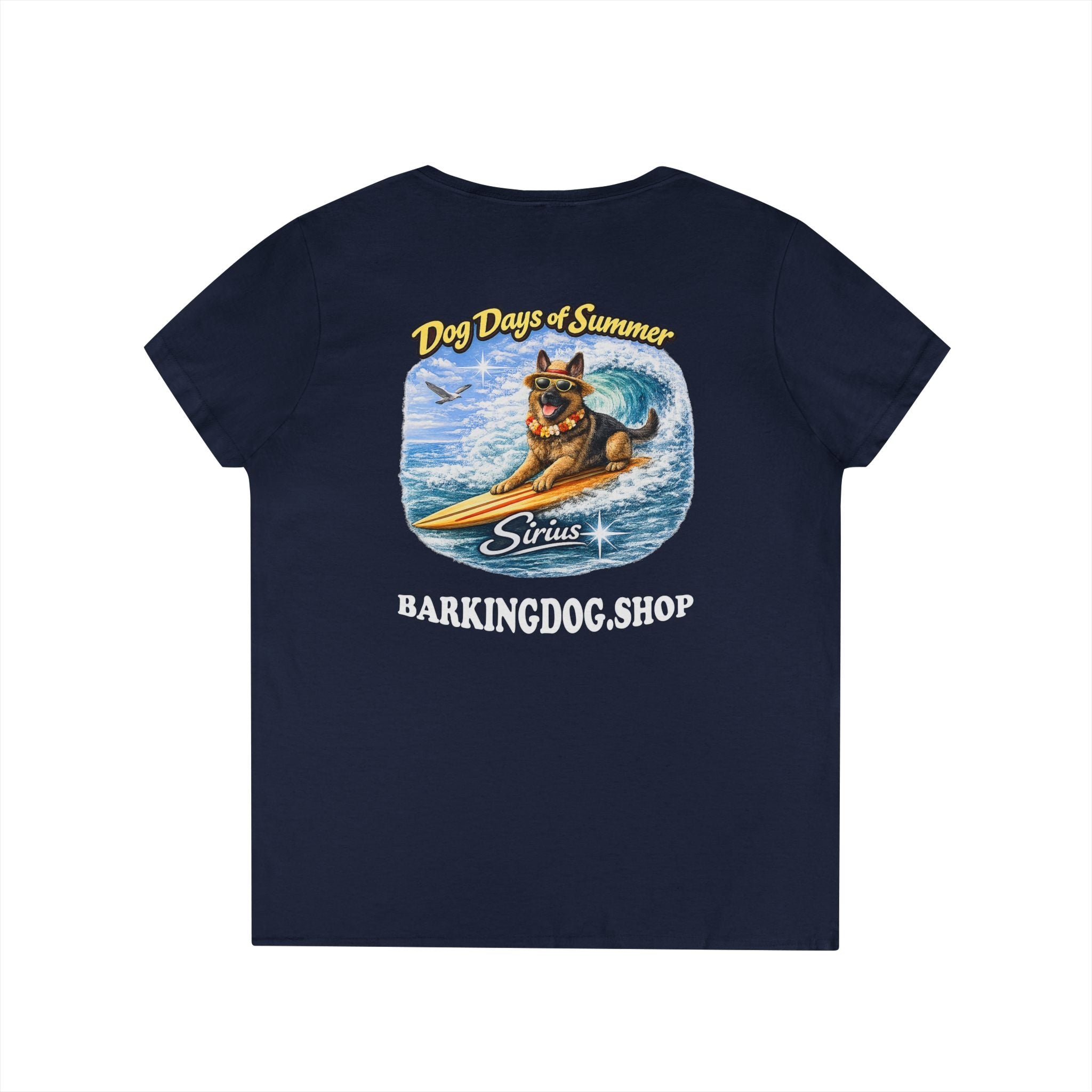 German Shepherd Dog Surfboard T-Shirt Wag On™ Dog Days of Summer