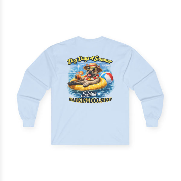 French Bulldog Dog Days of Summer Inner Tube Long Sleeve T Shirt Beach Collection Floating Dog Graphic Tee Wag On BarkingDog Shop