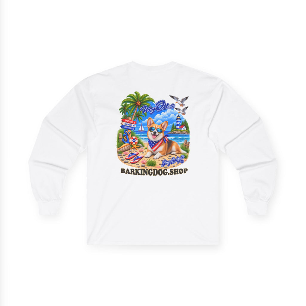 Pembroke Welsh Corgi Stay Salty Pup Long Sleeve T Shirt Beach Collection Coastal Dog Graphic Tee Wag On BarkingDog Shop