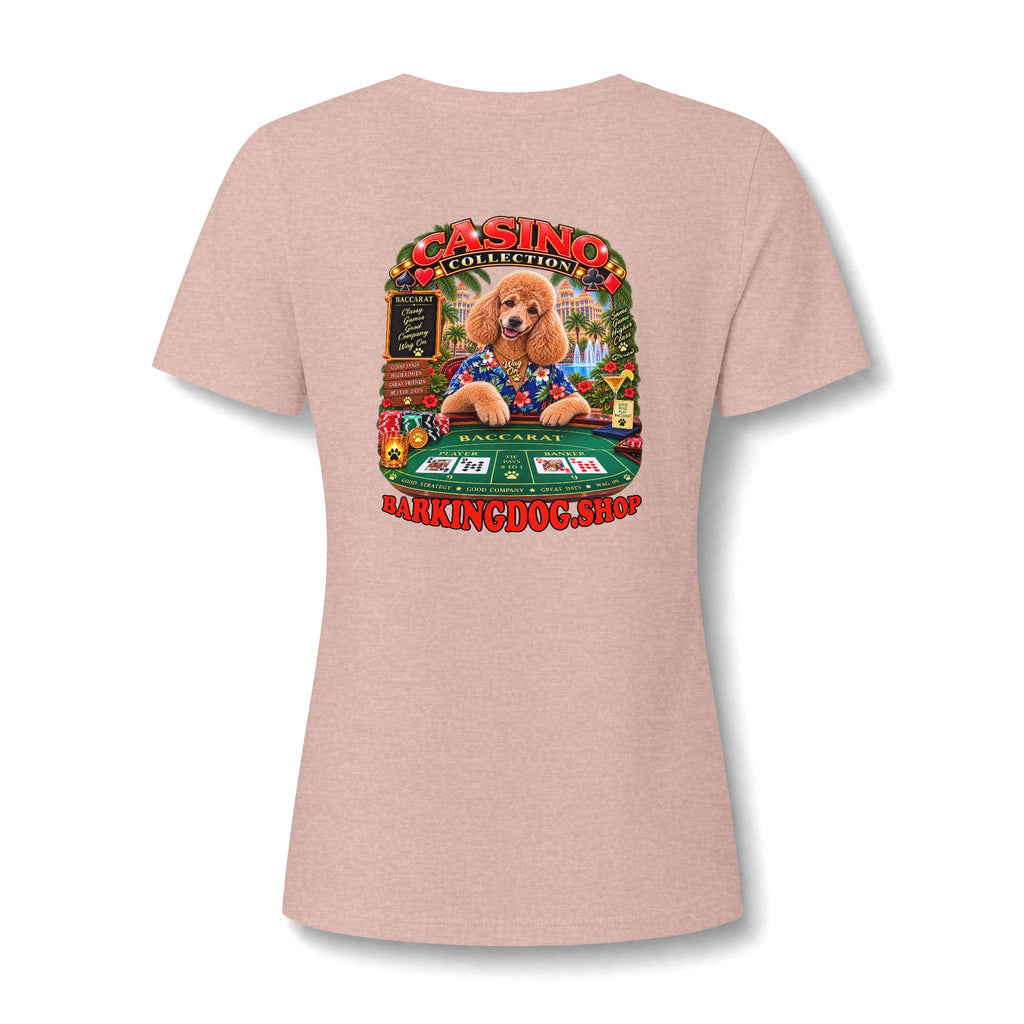Poodle Baccarat Womens V Neck T Shirt Casino Collection Funny Casino Dog Graphic Tee Wag On BarkingDog Shop
