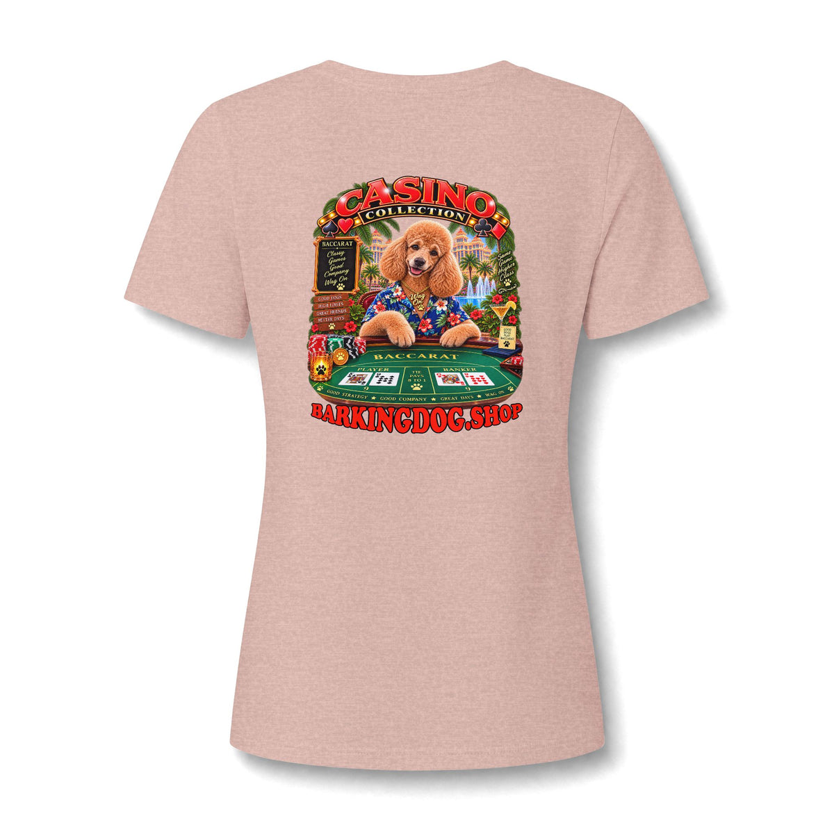 Poodle Baccarat Womens V Neck T Shirt Casino Collection Funny Casino Dog Graphic Tee Wag On BarkingDog Shop