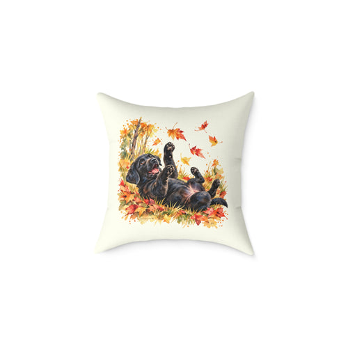 Black Labrador Retriever Puppy Autumn Leaves Throw Pillow Ivory Home Decor Collection Playful Watercolor Dog Decor BarkingDog Shop