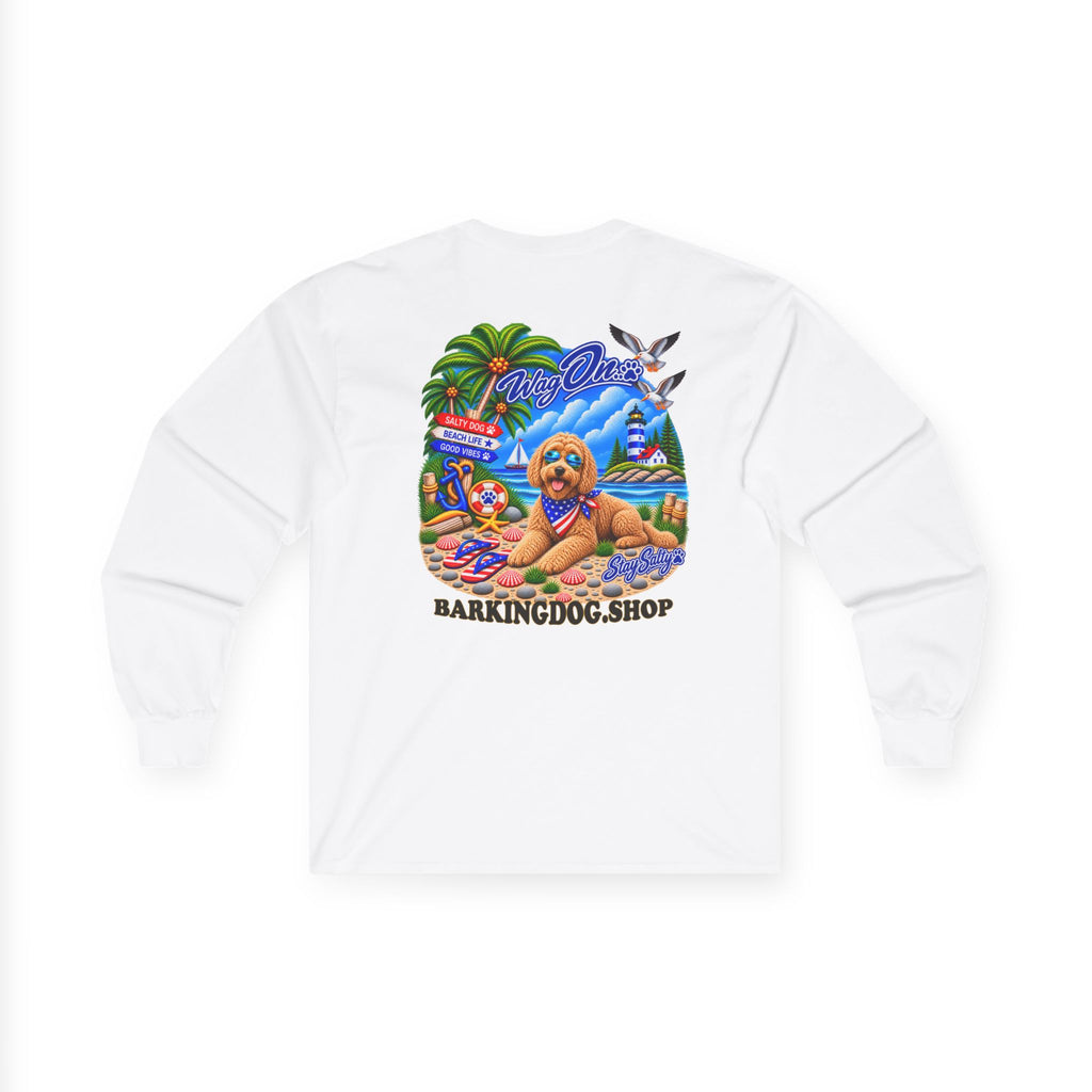 Golden Doodle Stay Salty Pup Long Sleeve T Shirt Beach Collection Coastal Dog Graphic Tee Wag On BarkingDog Shop