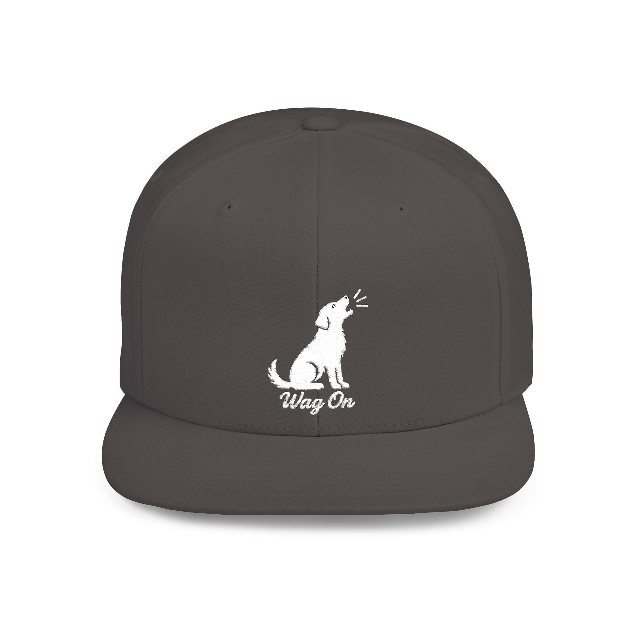 Copy of Wag On Snapback Hat — Embroidered Howling Dog Flat Bill Cap
