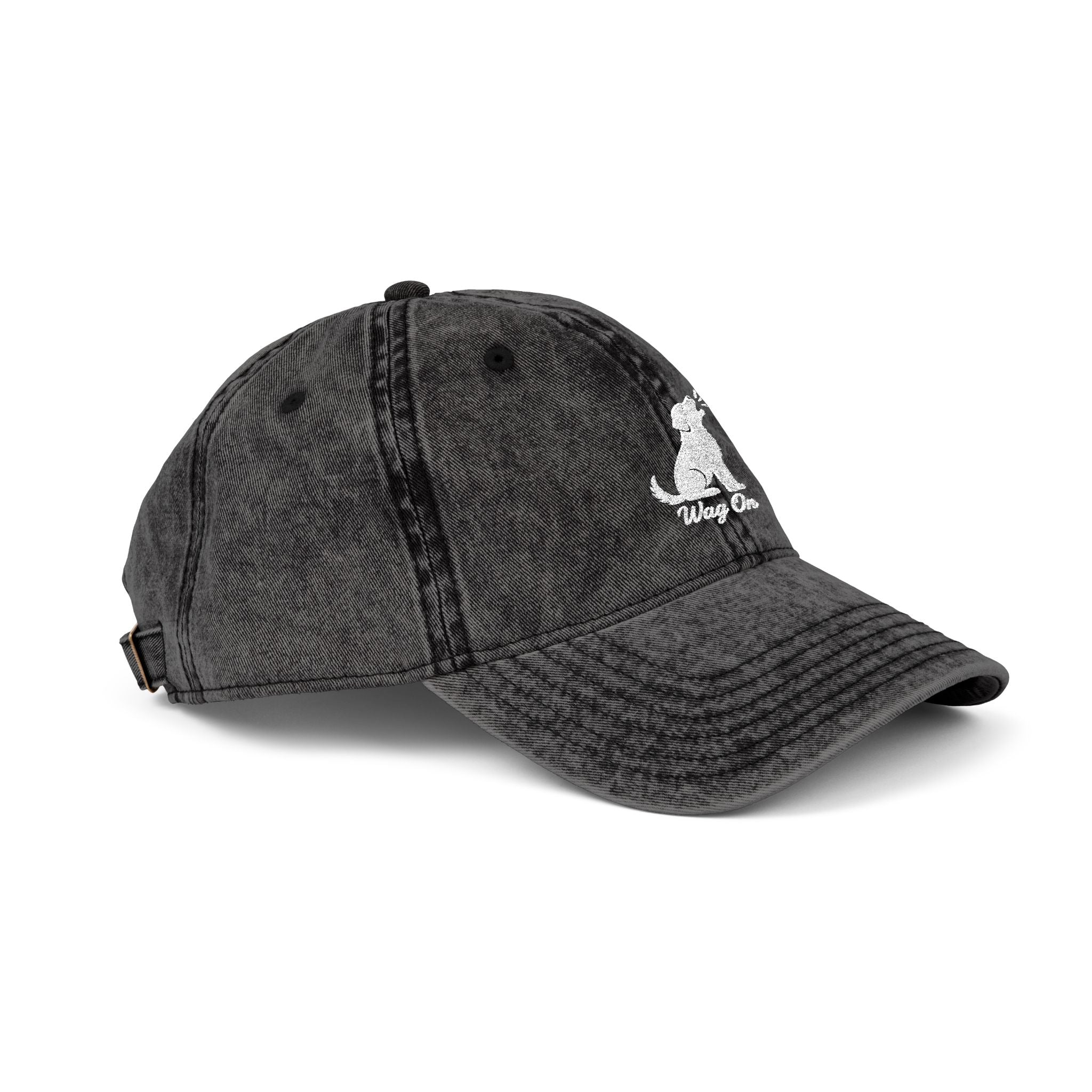 Embroidered Vintage Dog Cap - 'Wag On' Washed Baseball Hat