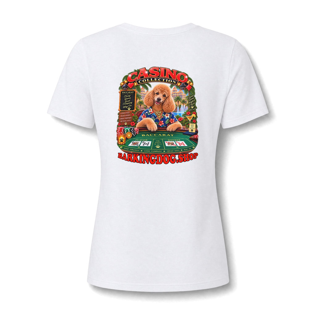 Poodle Baccarat Womens V Neck T Shirt Casino Collection Funny Casino Dog Graphic Tee Wag On BarkingDog Shop