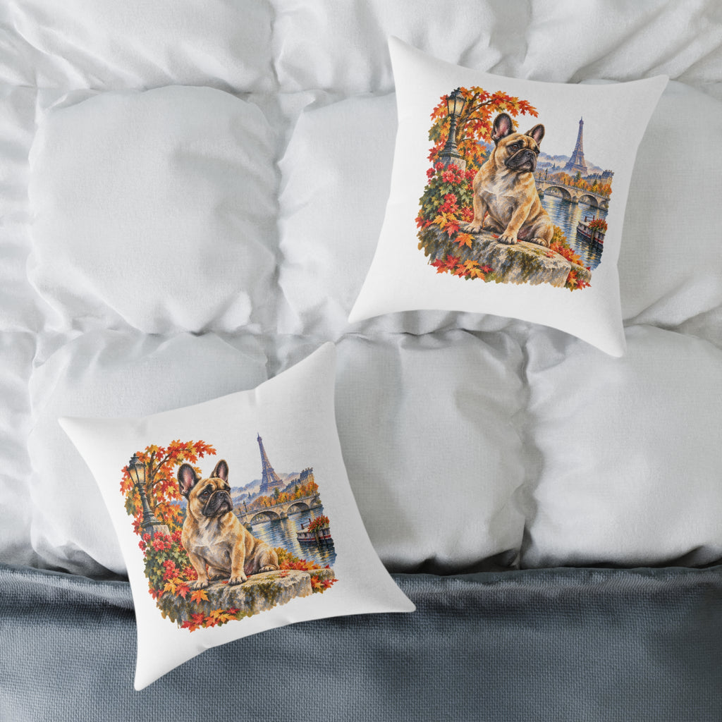 French Bulldog Paris in Autumn Throw Pillow White Home Decor Collection Eiffel Tower Scenic Dog Decor BarkingDog Shop