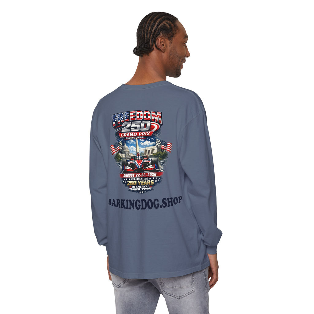 Freedom 250 Grand Prix Long Sleeve T-Shirt — "Wag On" Dog Rally Race Tee