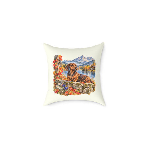 Dachshund Bavarian Alps Autumn Throw Pillow Ivory Home Decor Collection Alpine Lake Dog Decor BarkingDog Shop