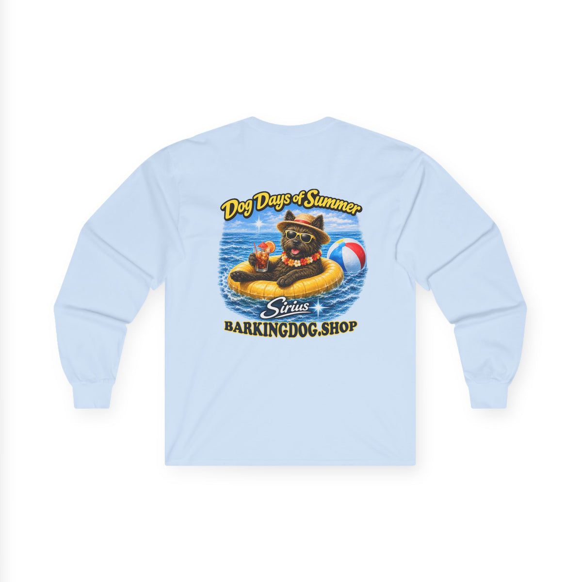Cairn Terrier Dog Days of Summer Inner Tube Long Sleeve T Shirt Beach Collection Floating Dog Graphic Tee Wag On BarkingDog Shop