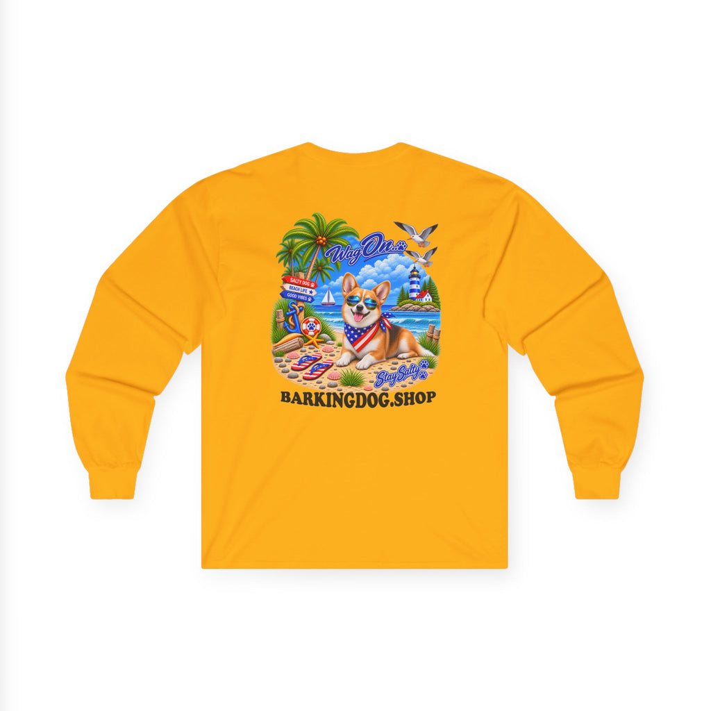 Pembroke Welsh Corgi Stay Salty Pup Long Sleeve T Shirt Beach Collection Coastal Dog Graphic Tee Wag On BarkingDog Shop