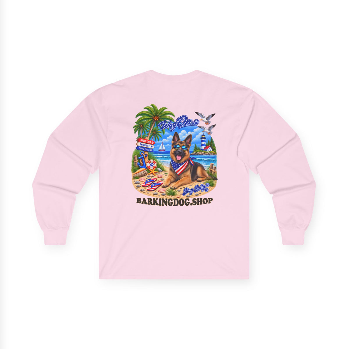 German Shepherd Stay Salty Pup Long Sleeve T Shirt Beach Collection Coastal Dog Graphic Tee Wag On BarkingDog Shop
