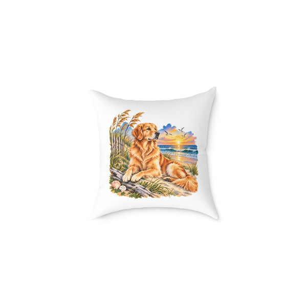 Golden Retriever Coastal North Carolina Sunrise Throw Pillow White Home Decor Collection Beach Dog Decor BarkingDog Shop
