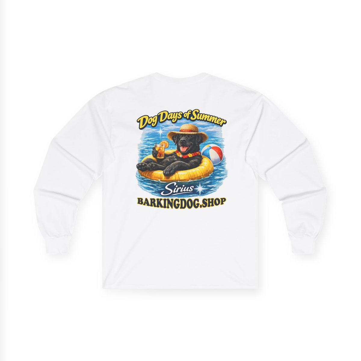 Black Labrador Dog Days of Summer Inner Tube Long Sleeve T Shirt Beach Collection Floating Dog Graphic Tee Wag On BarkingDog Shop