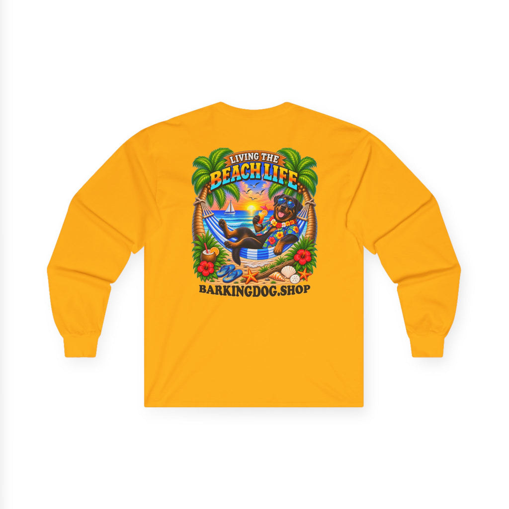 Rottweiler Beach Life Canine Long Sleeve T Shirt Beach Collection Hammock Tropical Dog Graphic Tee Wag On BarkingDog Shop