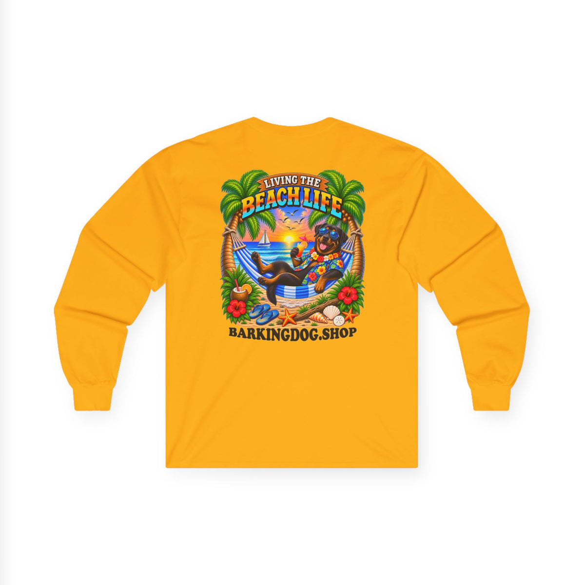 Rottweiler Beach Life Canine Long Sleeve T Shirt Beach Collection Hammock Tropical Dog Graphic Tee Wag On BarkingDog Shop