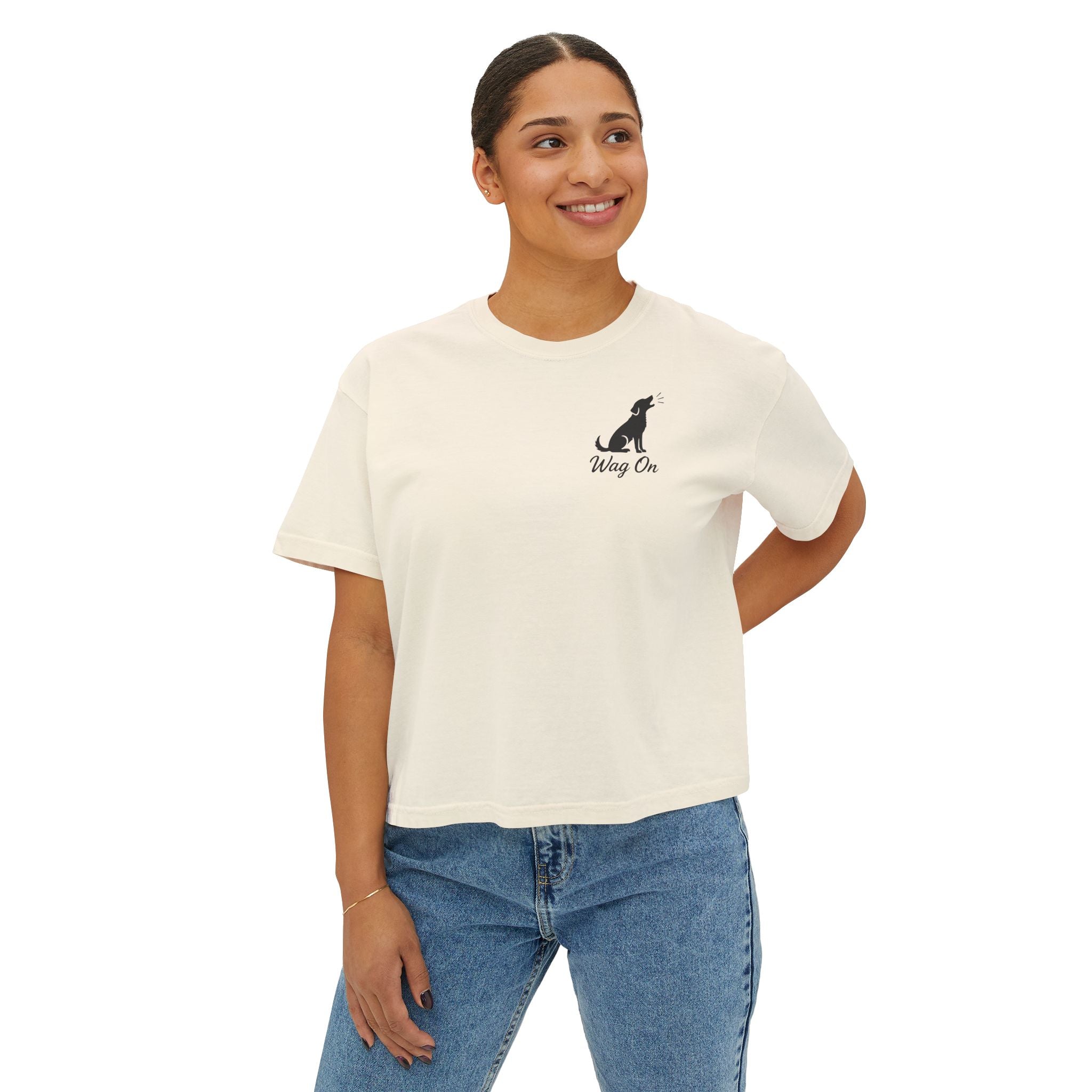 Boxy Tee — "Wag On" Dog Lovers Cropped T‑Shirt (Retired & Out of Control Design)